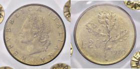 REPUBBLICA ITALIANA - Repubblica Italiana (monetazione in lire) (1946-2001) - 20 Lire 1970 Mont. 14 NC BT Contrassegno lettera P anziché R Sigillata F...