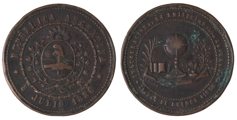 MEDAGLIE ESTERE - ARGENTINA - Repubblica - Medaglia 1886 AE Ø 37 Colpetti
 Colp...