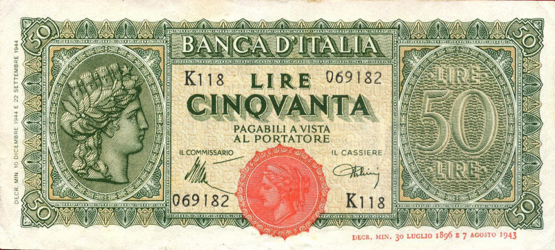 CARTAMONETA - BANCA d'ITALIA - Luogotenenza (1944-1946) - 50 Lire - Italia Turri...
