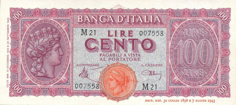 CARTAMONETA - BANCA d'ITALIA - Luogotenenza (1944-1946) - 100 Lire - Italia Turr...