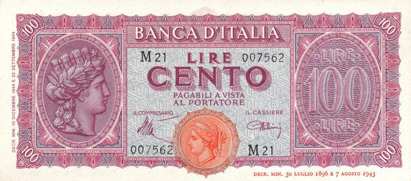 CARTAMONETA - BANCA d'ITALIA - Luogotenenza (1944-1946) - 100 Lire - Italia Turr...