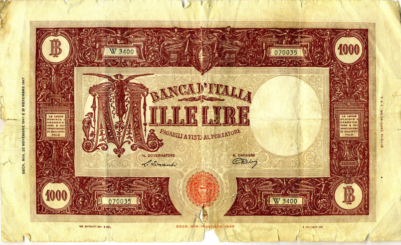 CARTAMONETA - BANCA d'ITALIA - Repubblica Italiana (monetazione in lire) (1946-2...