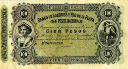 CARTAMONETA - ITALIA OLTRE I CONFINI - Banco de Londres Y Rio de la Plata (Montevideo) - 100 Pesos 01/01/1883 Gav. 212 RR Non emesso
 Non emesso - 
...