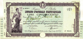 CARTAMONETA - BUONI POSTALI - Buoni Postali Fruttiferi - 500 Lire 1936/43 RR Pagato a Cuneo Forellini da spillo
 Pagato a Cuneo - Forellini da spillo...
