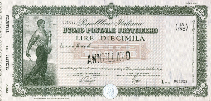 CARTAMONETA - BUONI POSTALI - Buoni Postali Fruttiferi - 10.000 Lire ANNULLATO C...