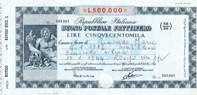 CARTAMONETA - BUONI POSTALI - Buoni Postali Fruttiferi - 500.000 Lire 1944 Pagato a Rovigo
 Pagato a Rovigo - 
qFDS