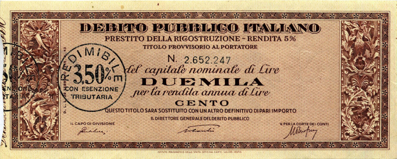 CARTAMONETA - MONETAZIONE D'EMERGENZA - 2.000 Lire 1946-47 R Prestito per la ric...