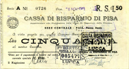 CARTAMONETA - MONETAZIONE D'EMERGENZA - Assegni a taglio fisso nella RSI (21/09/1943-25/04/1945) - 50 Lire Gav. 1200 R Cassa di Risparmio di Pisa
 Ca...