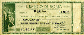 CARTAMONETA - MONETAZIONE D'EMERGENZA - Assegni a taglio fisso nella RSI (21/09/1943-25/04/1945) - 50 Lire Gav. 1189 RR Banco di Roma Qualche tagliett...
