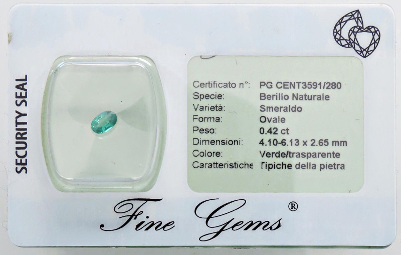 VARIE - Pietre preziose Smeraldo taglio ovale, 0,42 ct, in blister ed entro scat...