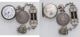 VARIE - Orologi da taschino Bornand Geneve in AG, con catenella e pendente una moneta da 5 lire 1877
Ottimo