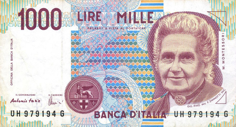 LOTTI - Cartamoneta-Italiana 1000 lire Montessori, lotto di 88 biglietti
MB÷BB