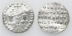 Byzantine Empire. Basil II Bulgaroktonos, with Constantine VIII. 976-1025. AR Miliaresion (21mm, 2.21g). Constantinople mint. ЄҺ TOVTω ҺICAT ЬASILЄI C...