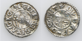 England. Aethelred II. 978-1016. AR Penny (20mm, 1.46g, 9h). Crux type (BMC iiia, Hild. C). Canterbury mint; moneyer Dudda. Struck circa 991-997. + ÆÐ...