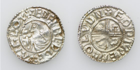 England. Aethelred II 978-1016. AR Penny (19mm, 1.22g, 12h). Crux type (BMC iiia, Hild. C). London mint; moneyer Eadwine. Struck circa 991-997. + ÆÐEL...