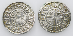 England. Aethelred II 978-1016. AR Penny (21mm, 1.54g, 3h). Crux type (BMC iiia, Hild. C). London mint; moneyer Leofwine. Struck circa 991-997. + ÆÐEL...