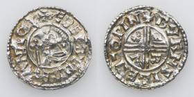 England. Aethelred II 978-1016. AR Penny (20mm, 1.61g, 9h). Crux type (BMC iiia, Hild. C). Winchester mint; moneyer Beorhtsige. Struck circa 991-997. ...