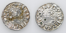 England. Aethelred II 978-1016. AR Penny (20mm, 1.70g, 12h). Crux type (BMC iiia, Hild. C). Winchester mint; moneyer Beorhtnoth. Struck circa 991-997....
