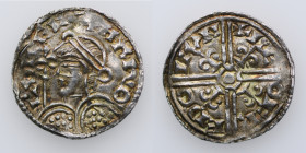 England. Harold I Harefoot 1035-1040. AR Penny (18mm, 1.12g, 10h). Fleur-de-Lis type (BMC v, Hild. B). London mint; moneyer Leofræd. Struck circa 1038...