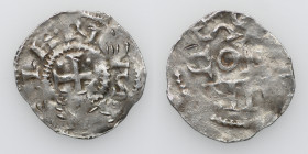 Germany. Cologne. Heinrich II. 1014-1024. AR Denar (19mm, 1.44g). Cologne mint. [HEI]NRICVS [__], cross, pellet in each angle / SC[A] COL[O] NI[A], wr...