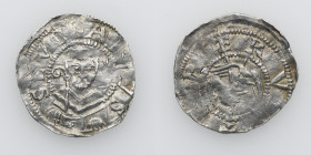 Germany. Archdiocese of Trier. Anonymous 1023-1061. AR Denar (18mm, 0.95g). Trier mint. S EVCHA[RI]VS, bust of Saint Eucharius with crozier left / +[S...