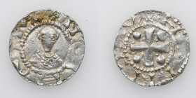 Germany. Mainz. Heinrich II 1002-1024. AR Denar (18mm, 1.73g). Mainz mint. Bust facing / Cross with pellets in each angle. Dbg. 802 var; Kluge 445. Ve...