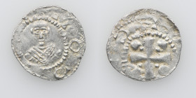 Germany. Mainz. Heinrich II 1002-1024. AR Denar (18mm, 1.68g). Mainz mint. Bust facing / Cross with pellets in each angle. Dbg. 802 var; Kluge 445. Ve...