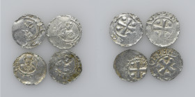 Germany. (Group of four). Mainz. Heinrich II 1002-1024. AR Denar (18mm, 1.64g). Mainz mint. Bust facing / Cross with pellets in each angle. Dbg. 802 v...