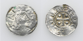 Germany. Franconia. Otto III 983-1002. AR Denar (18mm, 1.09g). Würzburg mint. S KIL[I]AN [S], bust of St. Kilian right / OTTO IMPE, cross with pellet ...