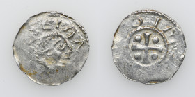 Germany. Franconia. Otto III 983-1002. AR Denar (18mm, 1.13g). Würzburg mint. [S K]ILIAN [S], bust of St. Kilian right / [OTT]O IMP[E], cross with pel...