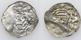 Germany. Swabia. Time of Bishop Hermann 1048-1065. AR Denar (21mm, 0.91g). Strasbourg mint. Bust facing / Church facade. Dbg. 716 (as Hildesheim); Bar...