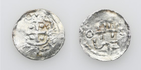 Germany. Swabia. Esslingen. Otto I - Otto III 936 - 1002. AR Denar (18mm, 0.92g). [•OTT]O •S[I⸪C+], cross with pellet in each angle / OTTO, cross writ...