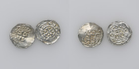 Germany. (Group of two). Swabia. Esslingen. Otto I - Otto III 936 - 1002. AR Denar (19mm, 1.34g). [•OTTO •SI⸪C+], cross with pellet in each angle / [O...
