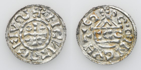 Germany. Duchy of Bavaria. Heinrich IV (II) 1002-1009. AR Denar (20mm, 1.14g). Regensburg mint; moneyer ⵎcco. +HCNTPCEIVS+, cross with three pellets i...