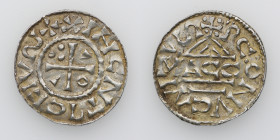 Germany. Duchy of Bavaria. Heinrich IV (II) 1002-1009. AR Denar (20mm, 2.17g). Regensburg mint; moneyer Macco. +IHCNTRCEIVSX, cross with three pellets...