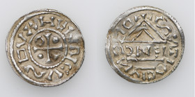 Germany. Duchy of Bavaria. Heinrich IV (II) 1002-1009. AR Denar (20mm, 1.81g). Regensburg mint; moneyer Cne. HENRICVSDVX, cross with wedge in one angl...