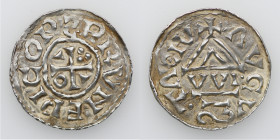 Germany. Duchy of Bavaria. Bruno 1006-1009. AR Denar (20mm, 2.13g). Augsburg mint; moneyer Vvi. PRVN EPISCOPS, cross with three pellets in one angle, ...