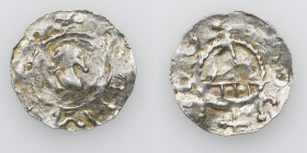 Germany. Konstanz. Anonymous. 11th century. AR Denar (19mm, 0.88g). Konstanz mint. Crude head left / Church on four pillars. Dbg. 1925; Dbg. (Schweiz)...