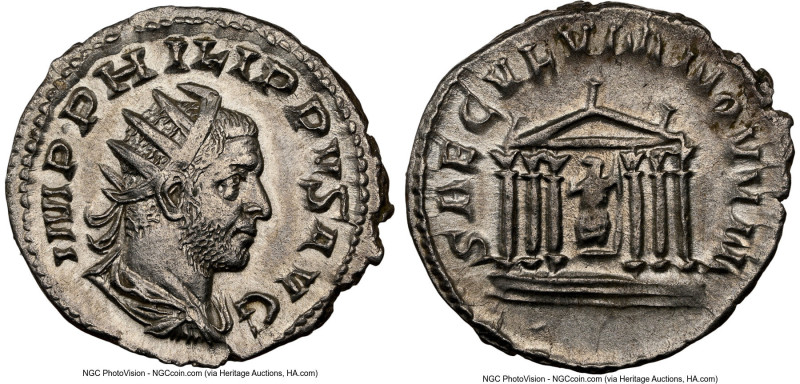 Philip I (AD 244-249). AR antoninianus (21mm, 3.83 gm, 7h). NGC AU 4/5 - 3/5, br...