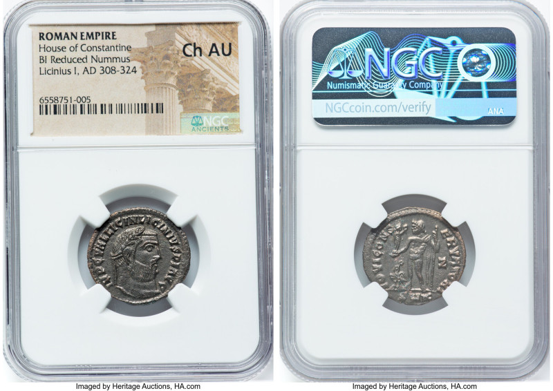 Licinius I (AD 308-324). BI follis or reduced nummus (22mm, 12h). NGC Choice AU....