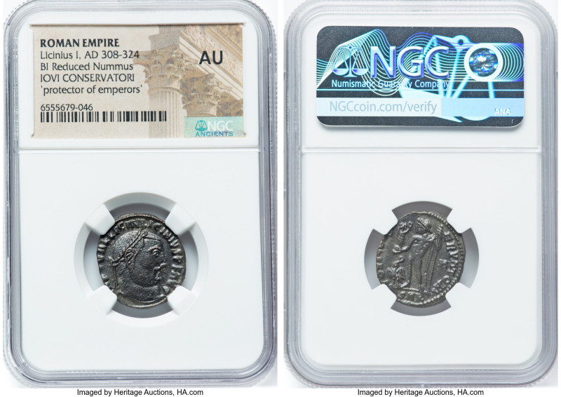 Licinius I (AD 308-324). BI follis or reduced nummus (20mm, 12h). NGC AU. Cyzicu...