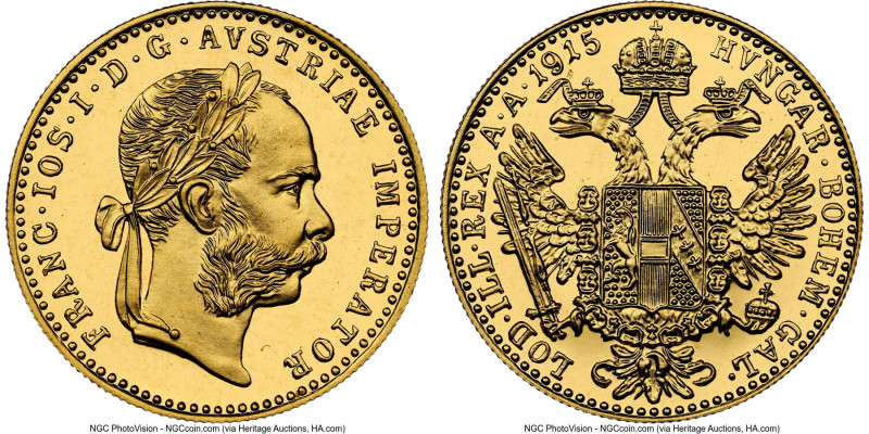 Franz Joseph I gold Restrike Ducat 1915 MS69 NGC, Vienna mint, KM2267, Fr-494. H...