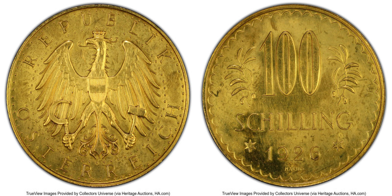 Republic gold Prooflike 100 Schilling 1926 PL61 PCGS, Vienna mint, KM2842, Fr-52...