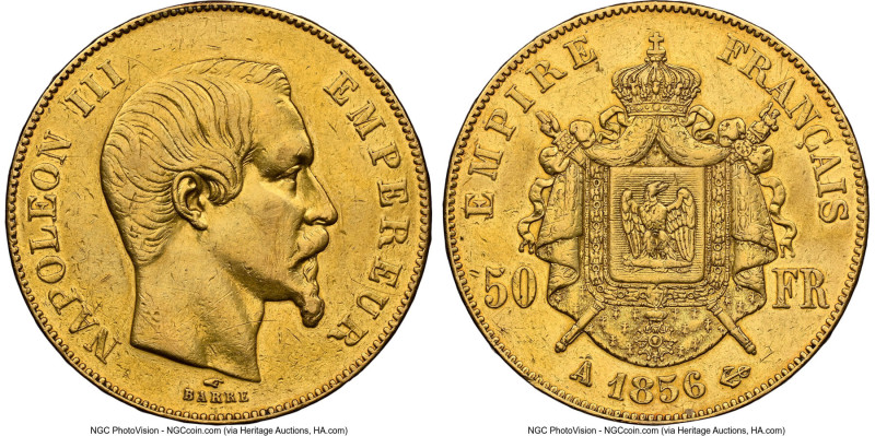 Napoleon III gold 50 Francs 1856-A AU Details (Cleaned) NGC, Paris mint, KM785.1...