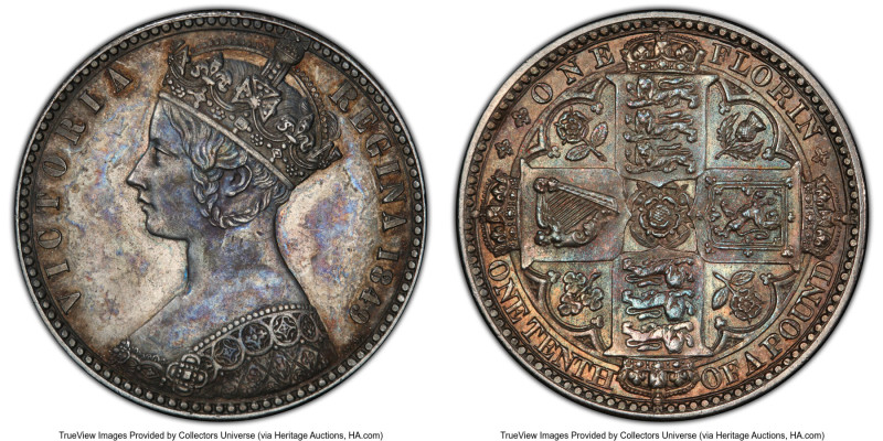 Victoria "Godless" Florin 1849 AU Details (Altered Surfaces) PCGS, KM745, S-3890...