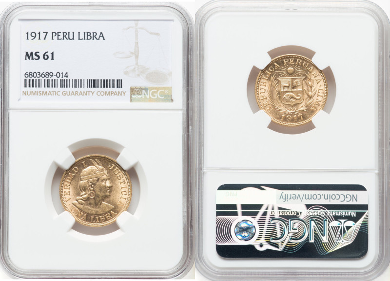 Republic gold Libra 1917 MS61 NGC, Lima mint, KM207, Fr-73. HID09801242017 © 202...