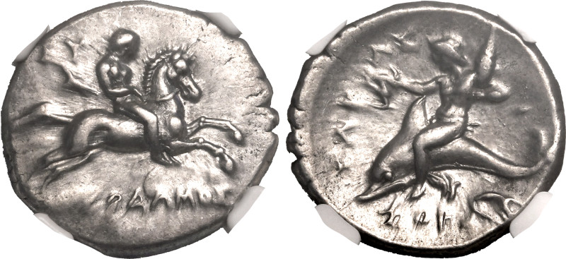 MAGNA GRAECIA. CALABRIA, TARENTUM. 
Silver nomos, circa 280-270 BC. 
Nikodamos...