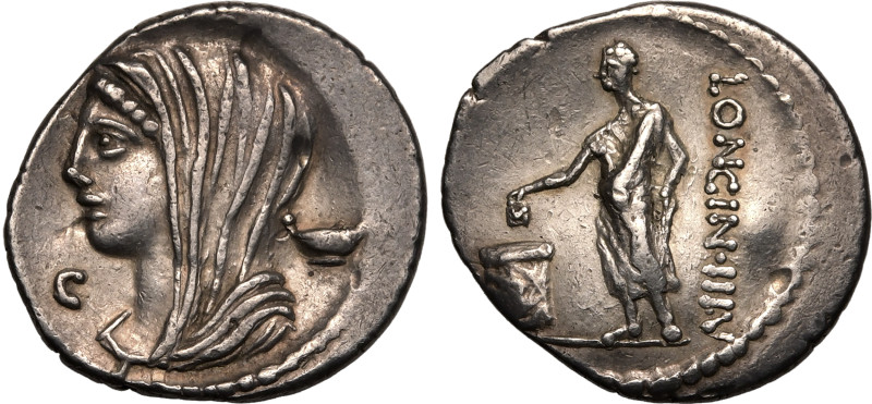 ROMAN REPUBLIC & IMPERATORIAL. L. Cassius Longinus. 
Silver Denarius, 63 BC. Ro...
