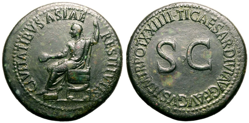 ROMAN EMPIRE. Tiberius. 
Bronze Sestertius, AD 22-23. Rome. 
Obv: CIVITATIBVS ...