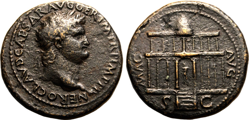 ROMAN EMPIRE. Nero. 
Bronze Dupondius, AD 62-68. Lugdunum. 
Obv: NERO CLAVD CA...